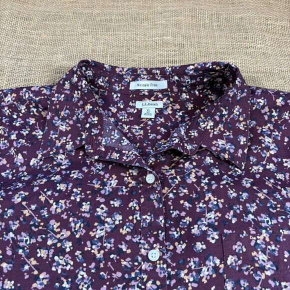 LL Bean Women's Wrinkle-Free Pinpoint Oxford Shirt Relaxed Fit Floral Print XL - Picture 3 of 7